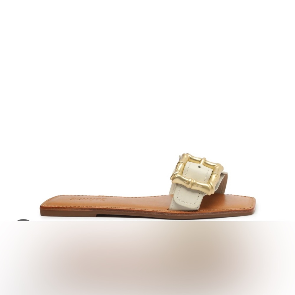 SCHUTZ White and Gold Minimalist Sandals